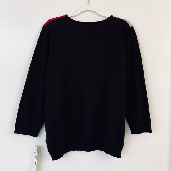 Alfred Dunner Knit Sweater Embellished Neckline Colorblock 3/4 Sleeve Crewneck - Picture 11 of 11